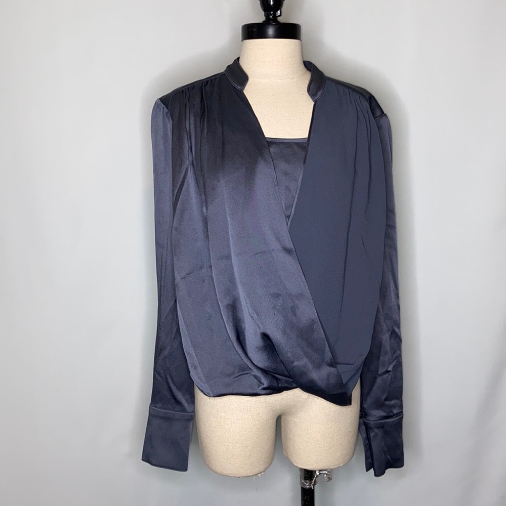 Sally LaPointe Gray Long Sleeves Wrap Cami Blouse Set Size Medium